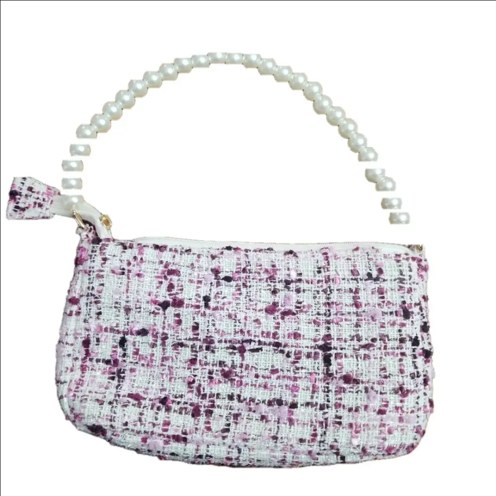 3/$25 Like new‎ CREWCUTS Mini Tweed pink and purple purse with pearl handles